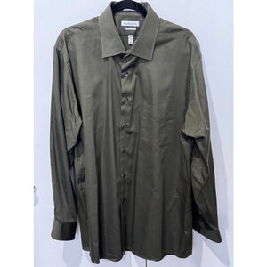 Men's Van Heusen dress Shirt 18-34/35 dark Olive Green button front and cuffs